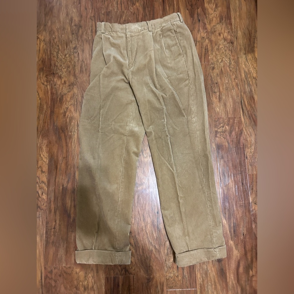 Men's Corduroy Pleated Front Trousers Tan Banana Republic Vintage - Picture 3 of 10